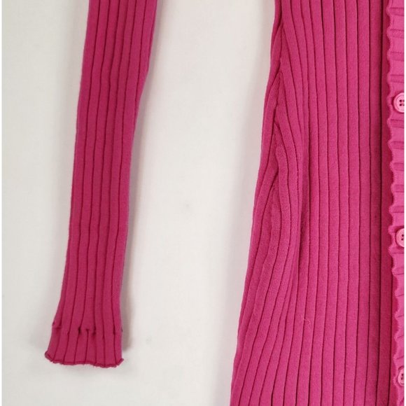 Endless Rose Dress Womens Small Pink Rulffe V Neck Ribbed Button Down Knit Mini - Picture 9 of 11